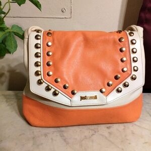 Just Cavalli Orange and Cream Studded Women's Bag